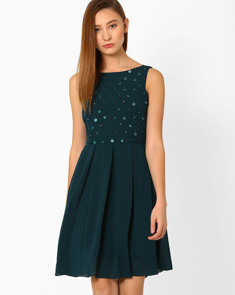 Fit & Flare Dress with Embellished Bodice