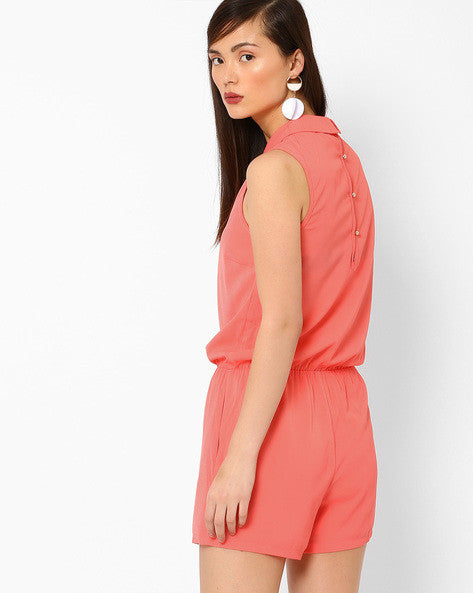Sleeveless Playsuit with Shirt Collar