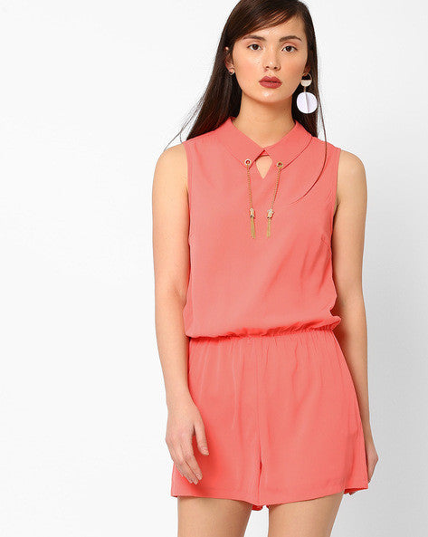 Sleeveless Playsuit with Shirt Collar