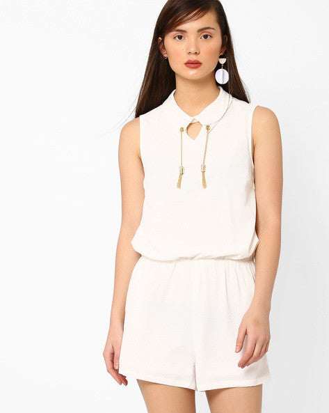 Sleeveless Playsuit with Shirt Collar