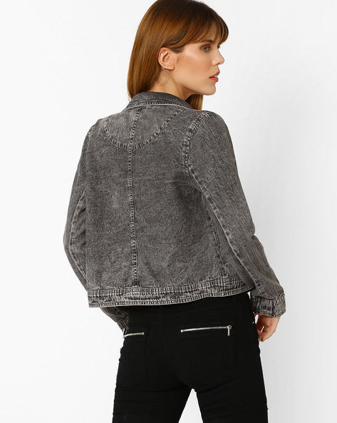 Denim Biker Jacket with Side Pockets