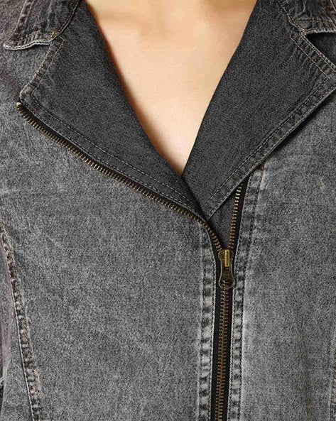 Denim Biker Jacket with Side Pockets