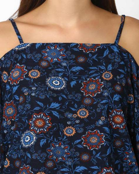 Floral Playsuit with Cold-Shoulders