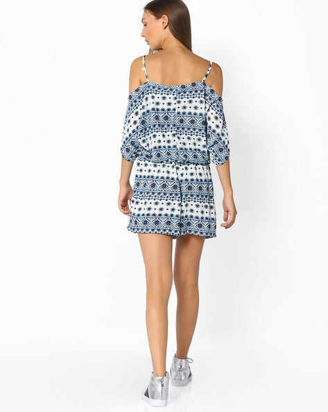 Floral Playsuit with Cold-Shoulders